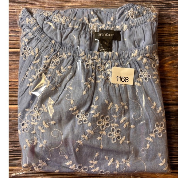 Karen Kane Dress Womens L Blue Sand & Sky Mixed Lace Embroidered Off Shoulder - Picture 12 of 12